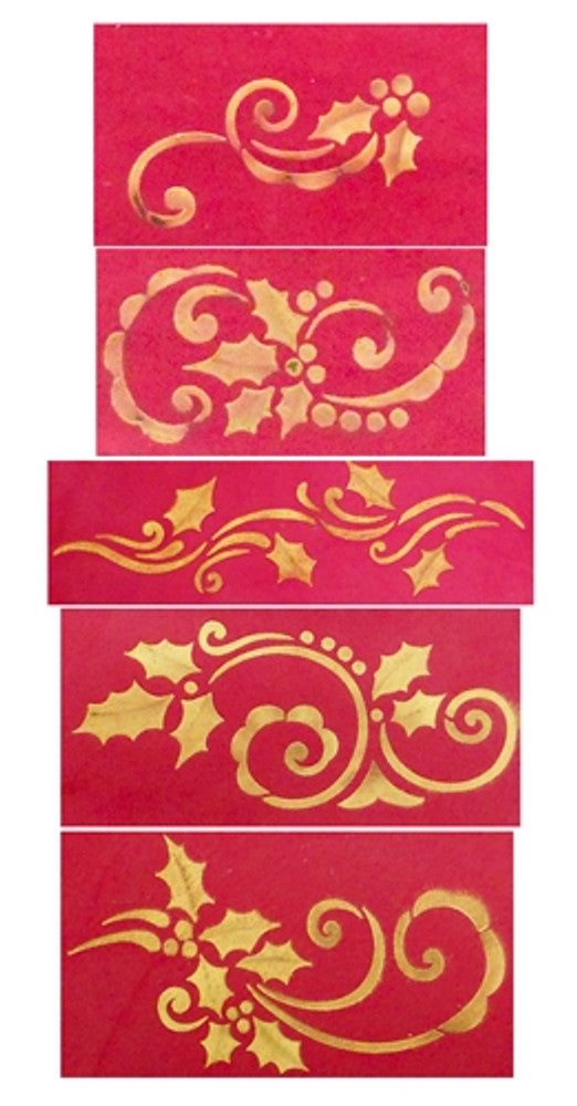 Holly and Berry Swirls Cake Stencil Set by Designer Stencils Fondant Samples