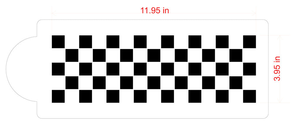 Checkerboard cake stencil design, measuring 11.95 x 3.95 inches, perfect for decorating desserts.