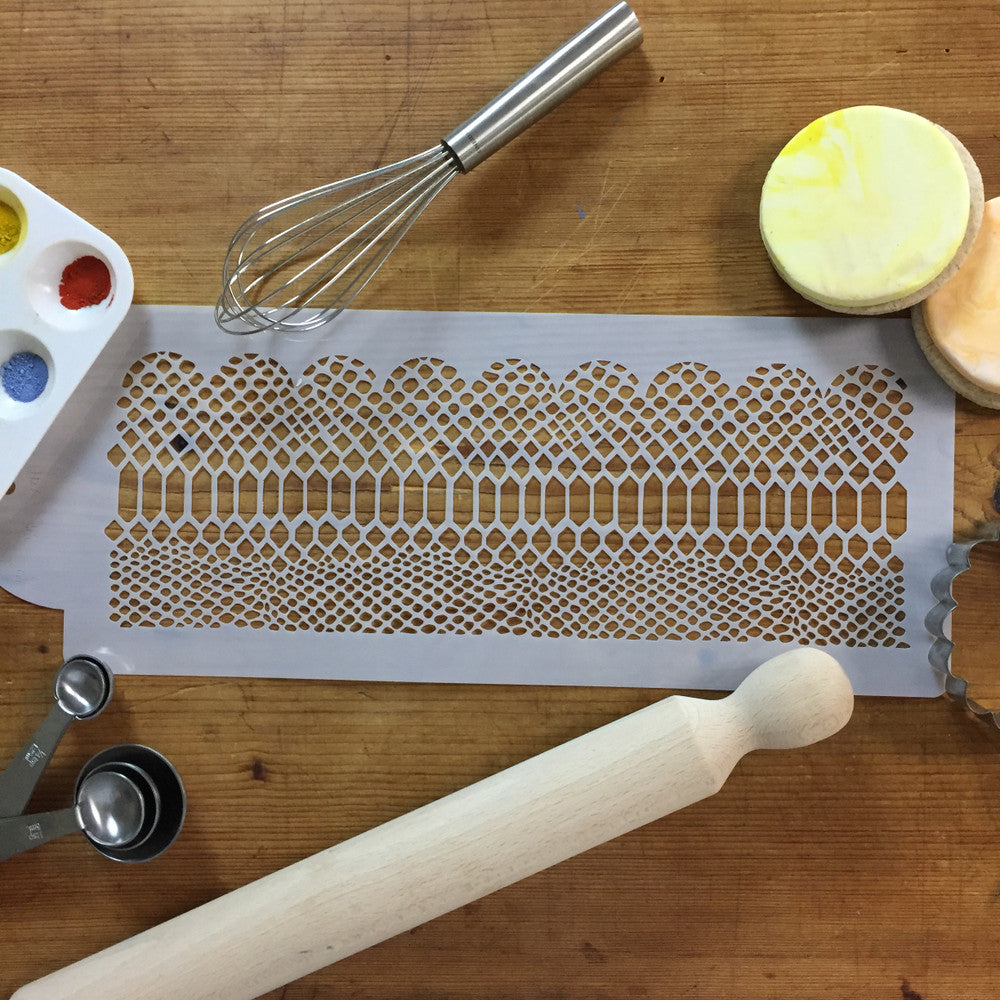 Kerry Vincent's Scalloped Python Cake Stencil Side by Designer Stencils