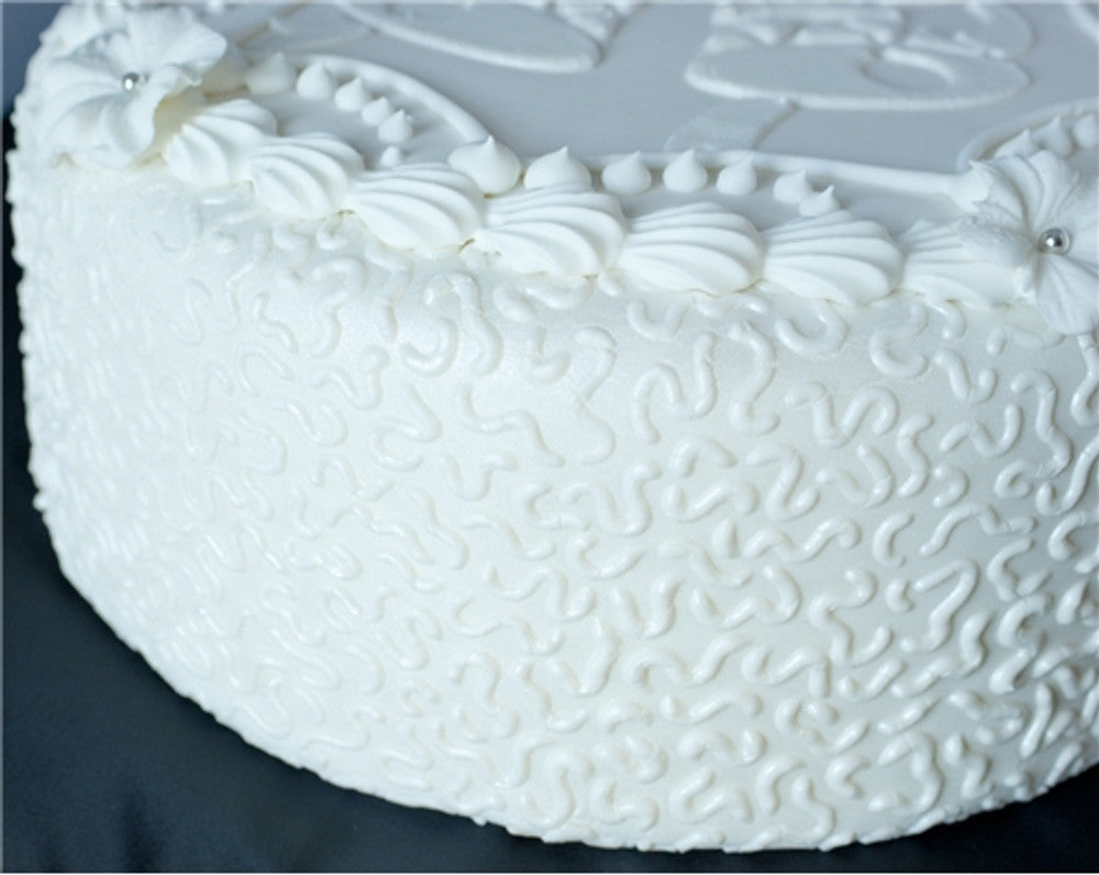Cornelli Lace Cake Stencil Side by Designer Stencils Cake