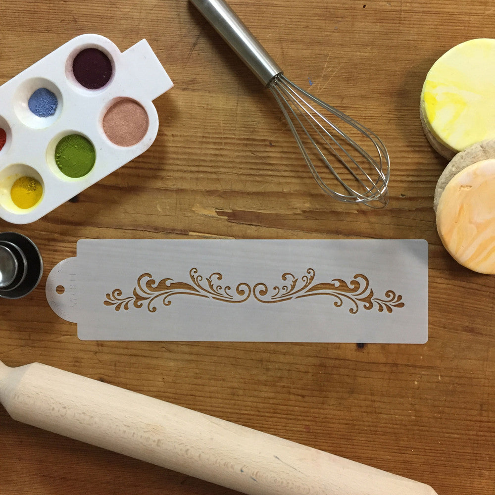 Florentine Mini Scroll Cake Stencil Side by Designer Stencils