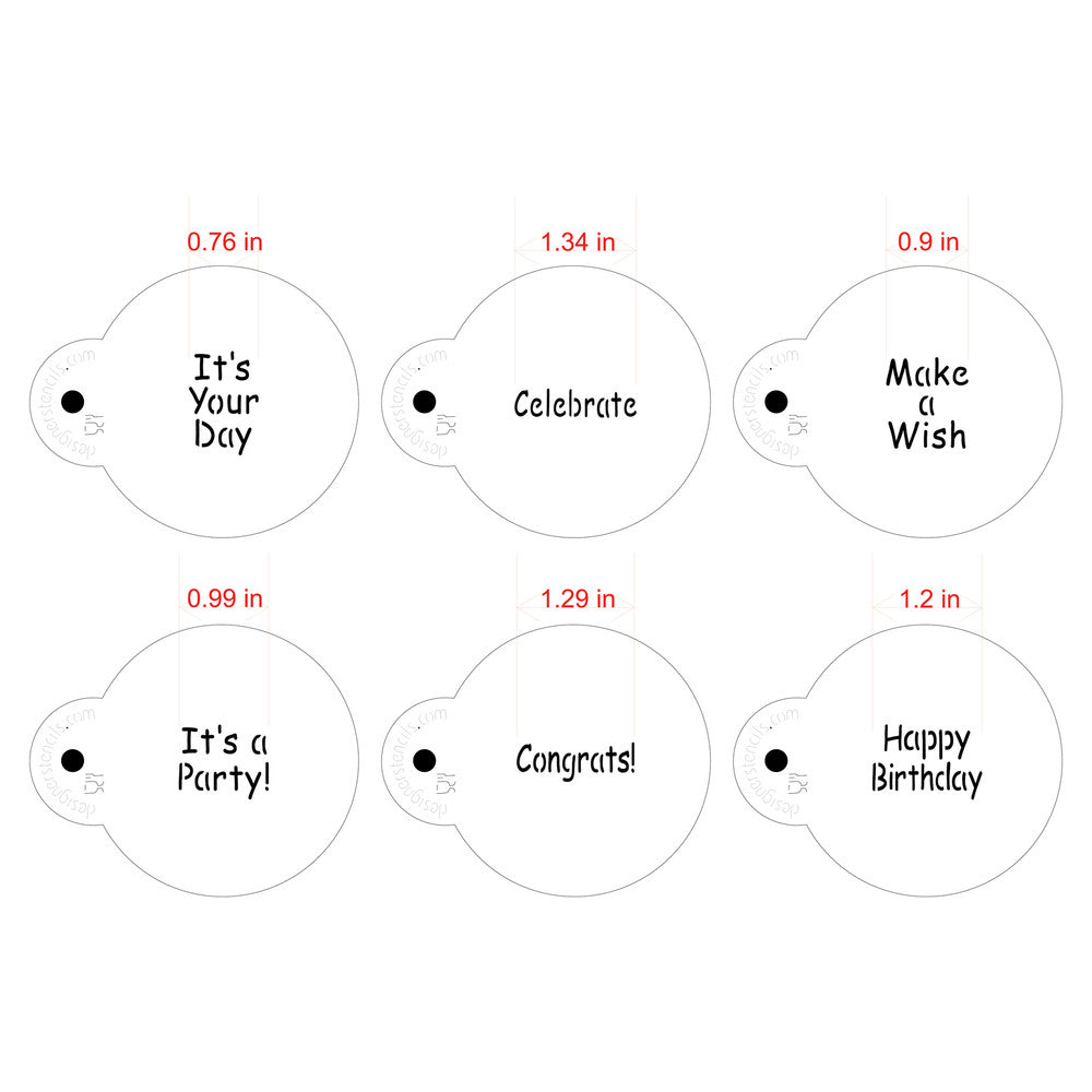 It's a Party Round Cookie Stencil Set featuring birthday and celebration designs in beige and semi-transparent material.
