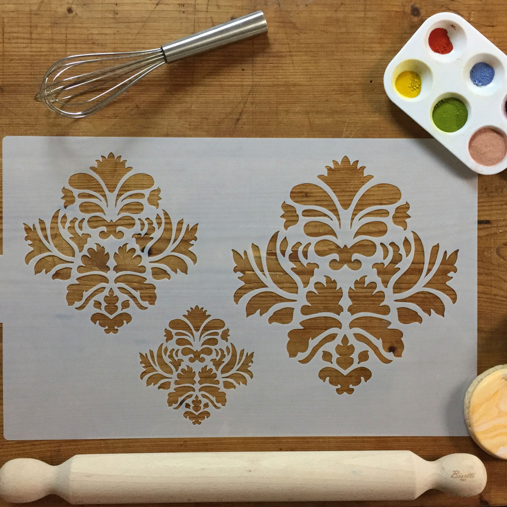 Large Damask Icons Cake Stencil Set by Designer Stencils