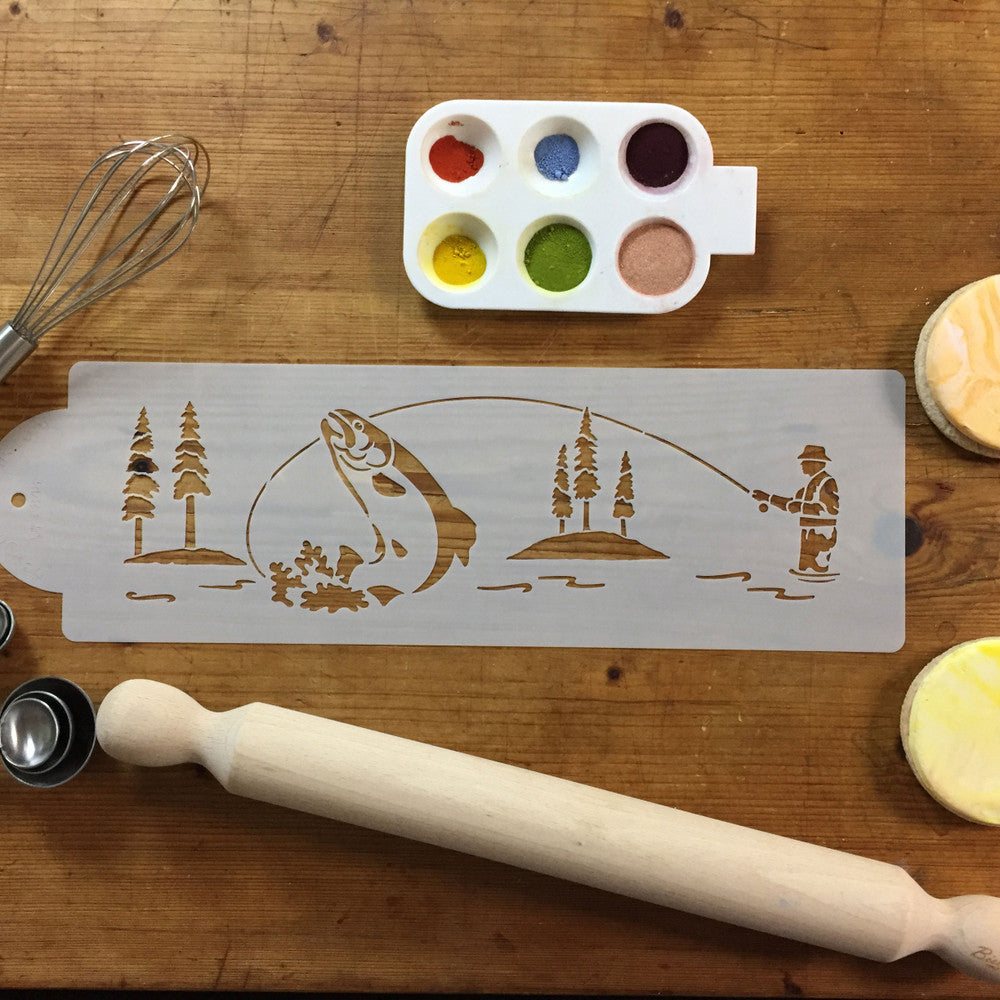 Gone Fishing Cake Stencil Side by Designer Stencils