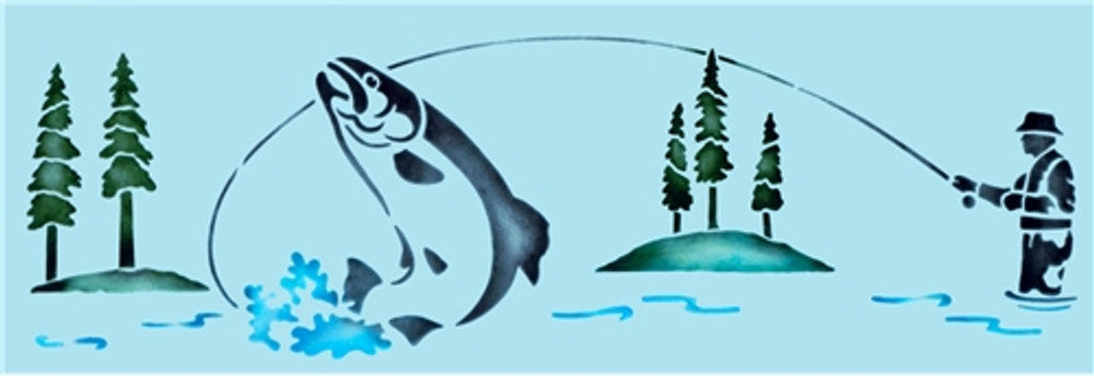 Gone Fishing Cake Stencil Side by Designer Stencils Fondant