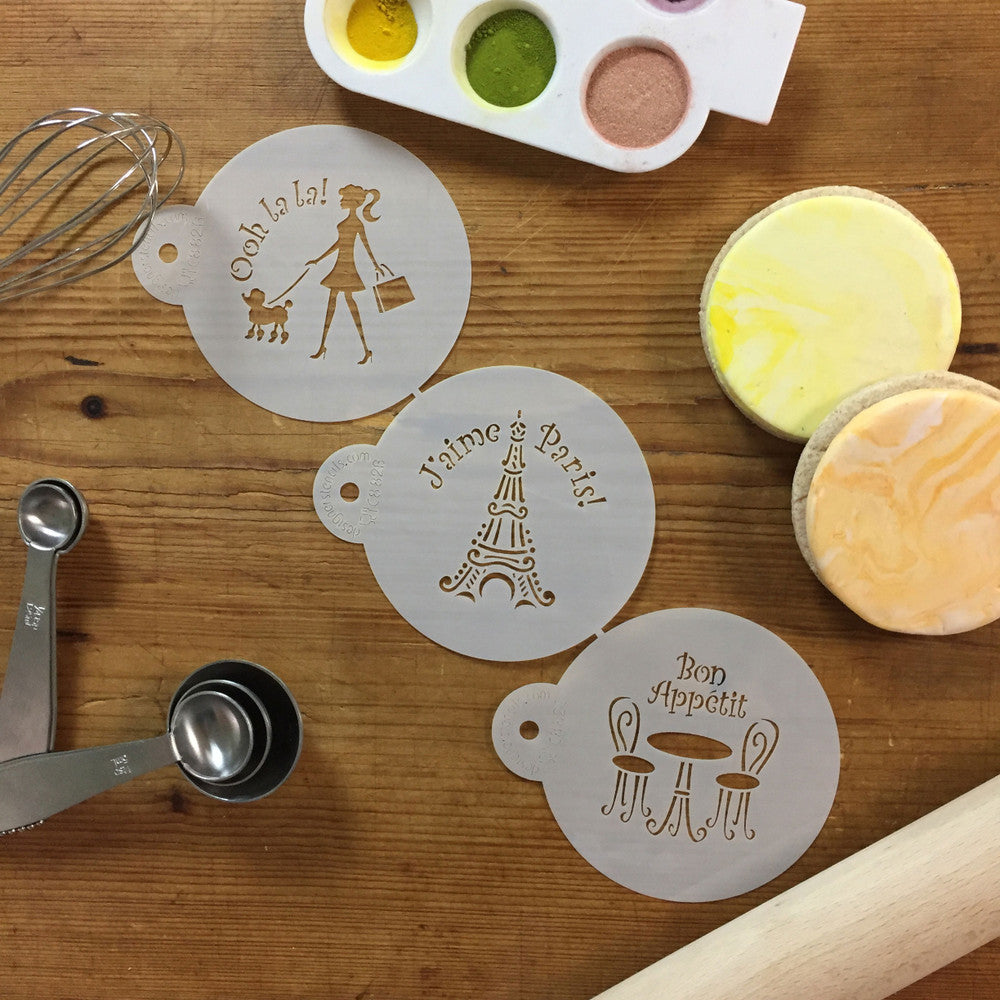 I Love Paris Round Cookie Stencil Set by Designer Stencils