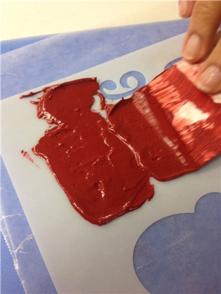 Happy Anniversary Plaque Cake Stencil by Designer Stencils Troweling Icing