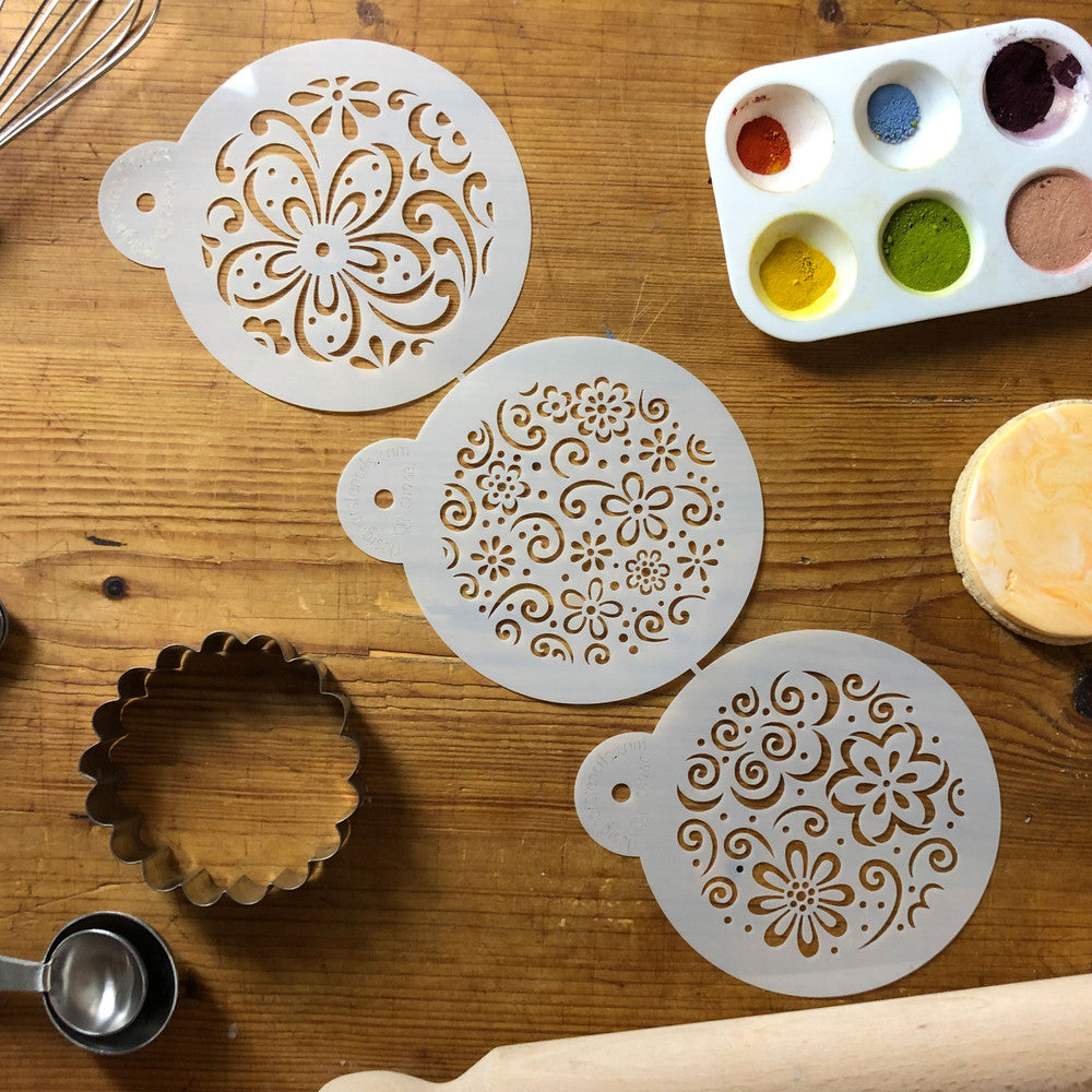 Whimsical Flower Round Cookie Stencil Set by Designer Stencils