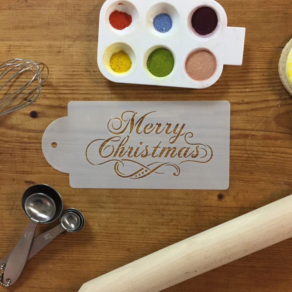 Decorative Merry Christmas Cake Stencil Side by Designer Stencils
