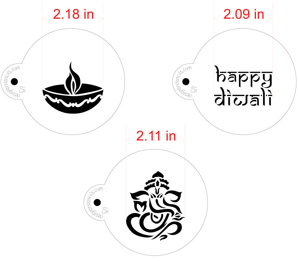 Diwali Round Cookie Stencil Set Measurements