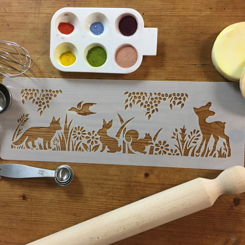 Baby Animals in the Meadow Cake Stencil Side by Designer Stencils