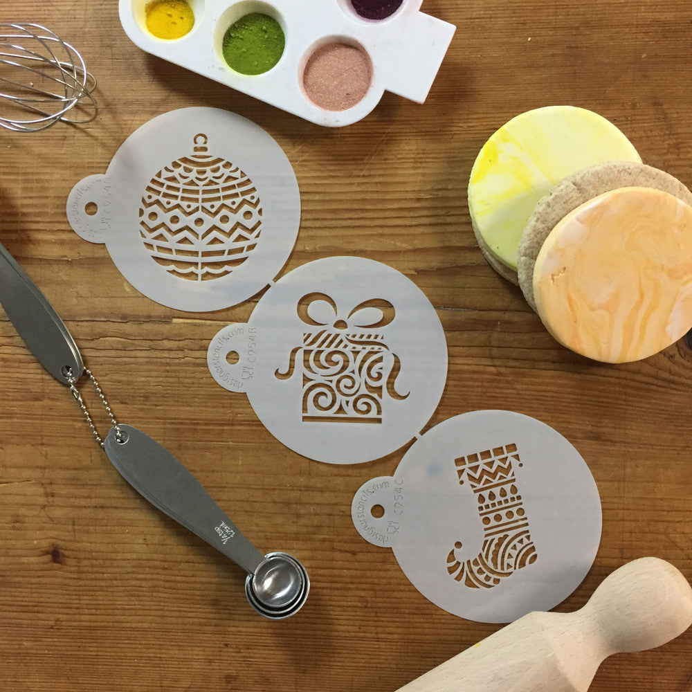 Modern Christmas Round Cookie Stencil Set by Designer Stencils