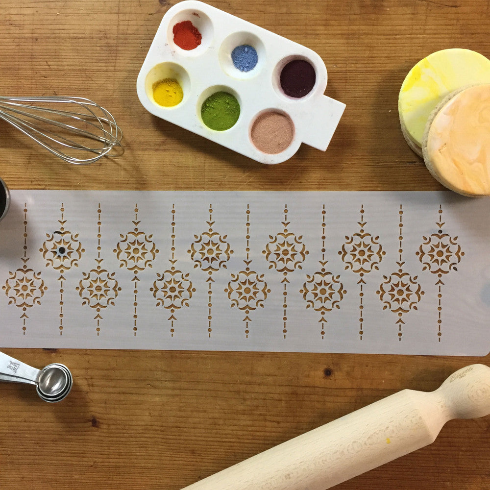 Tufted Medallion Stripe Cake Stencil Side by Designer Stencils