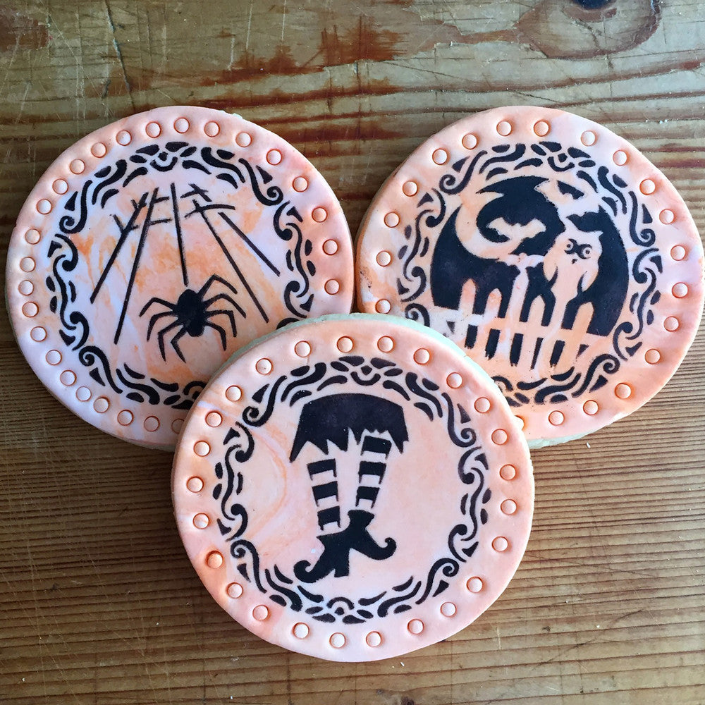 Whimsical Halloween Round Cookie Stencil Set by Designer Stencils Cookies