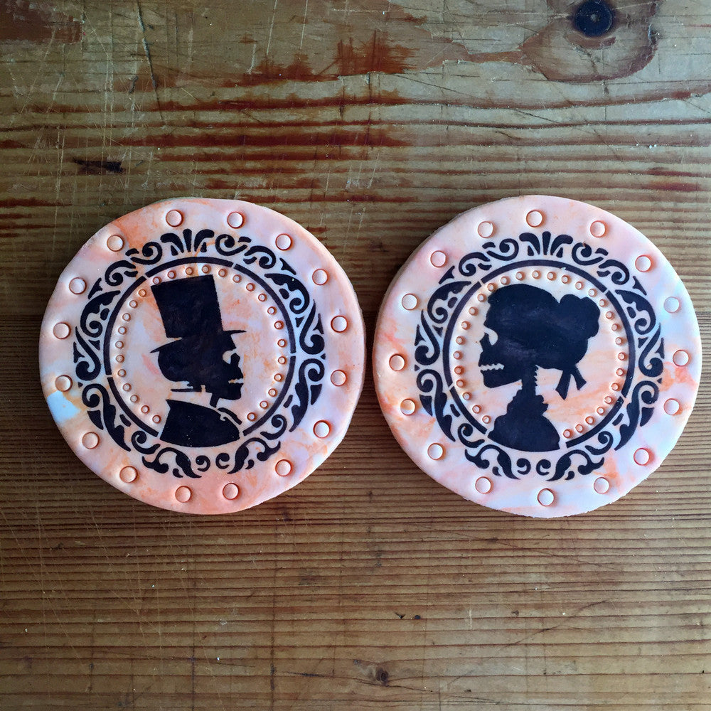 Skeleton Couple Round Cookie Stencil Set by Designer Stencils Cookies