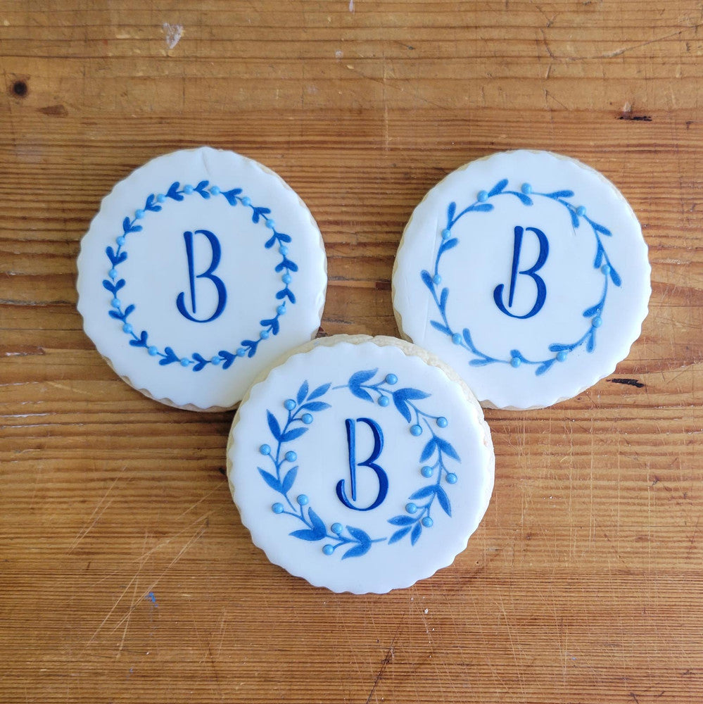 cookies featuring our Vine Wreaths Round Cookie Stencil Set by Designer Stencils