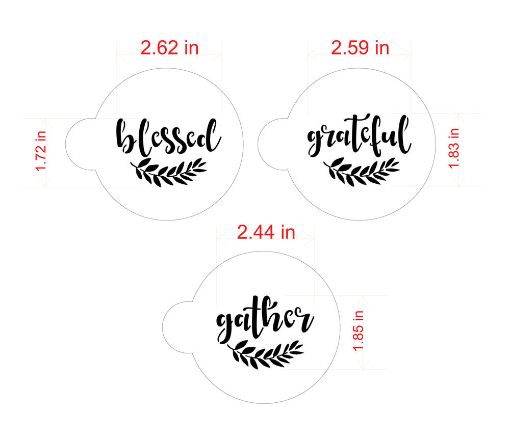 Grateful Blessed Gather Round Cookie Stencil Set by Designer Stencils Dimensions