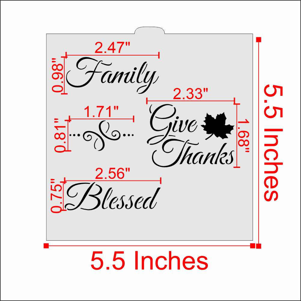 Measurements for the Give Thanks Cookie Stencil by Designer Stencils