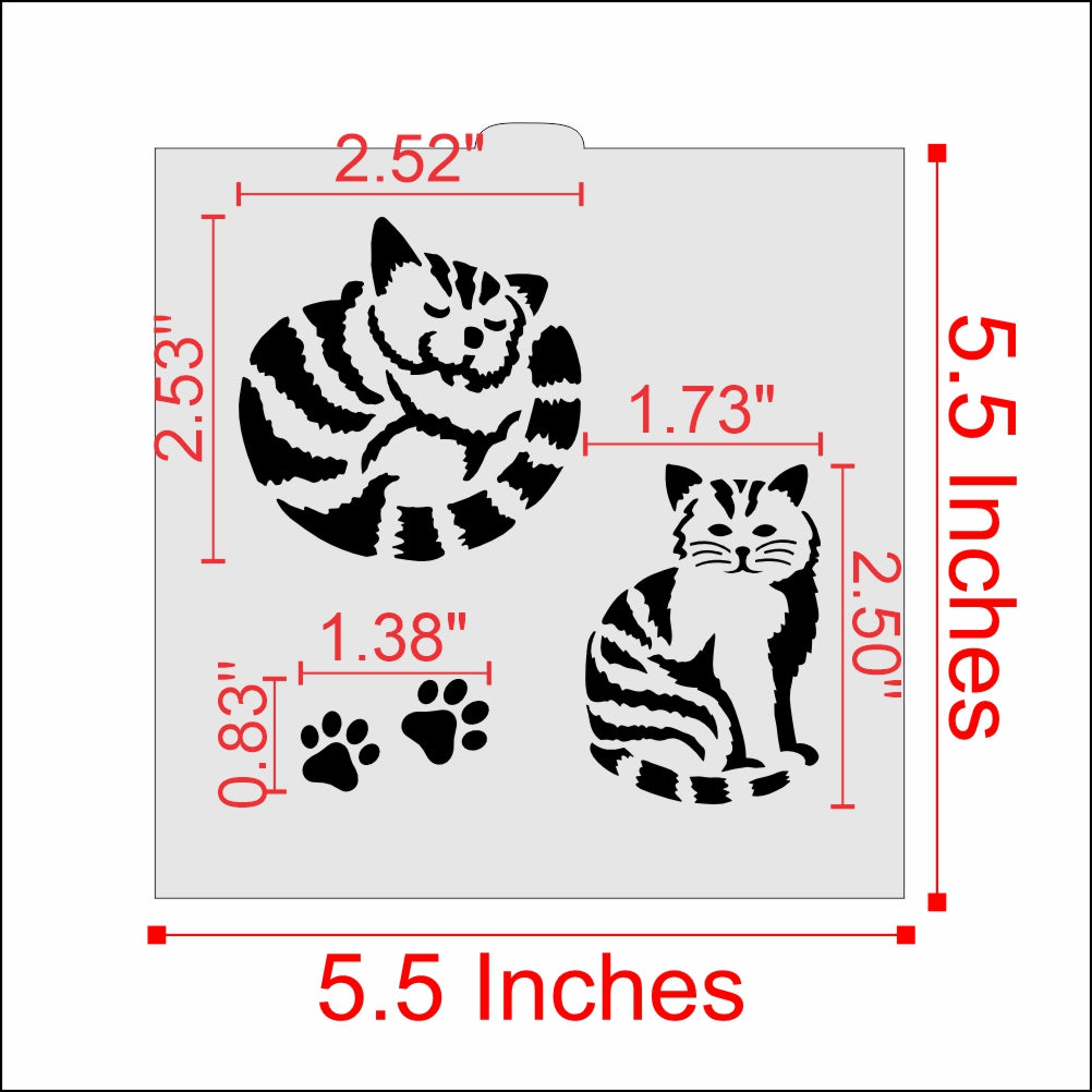 Measurements for the Striped Cat and Paws Cookie Stencil