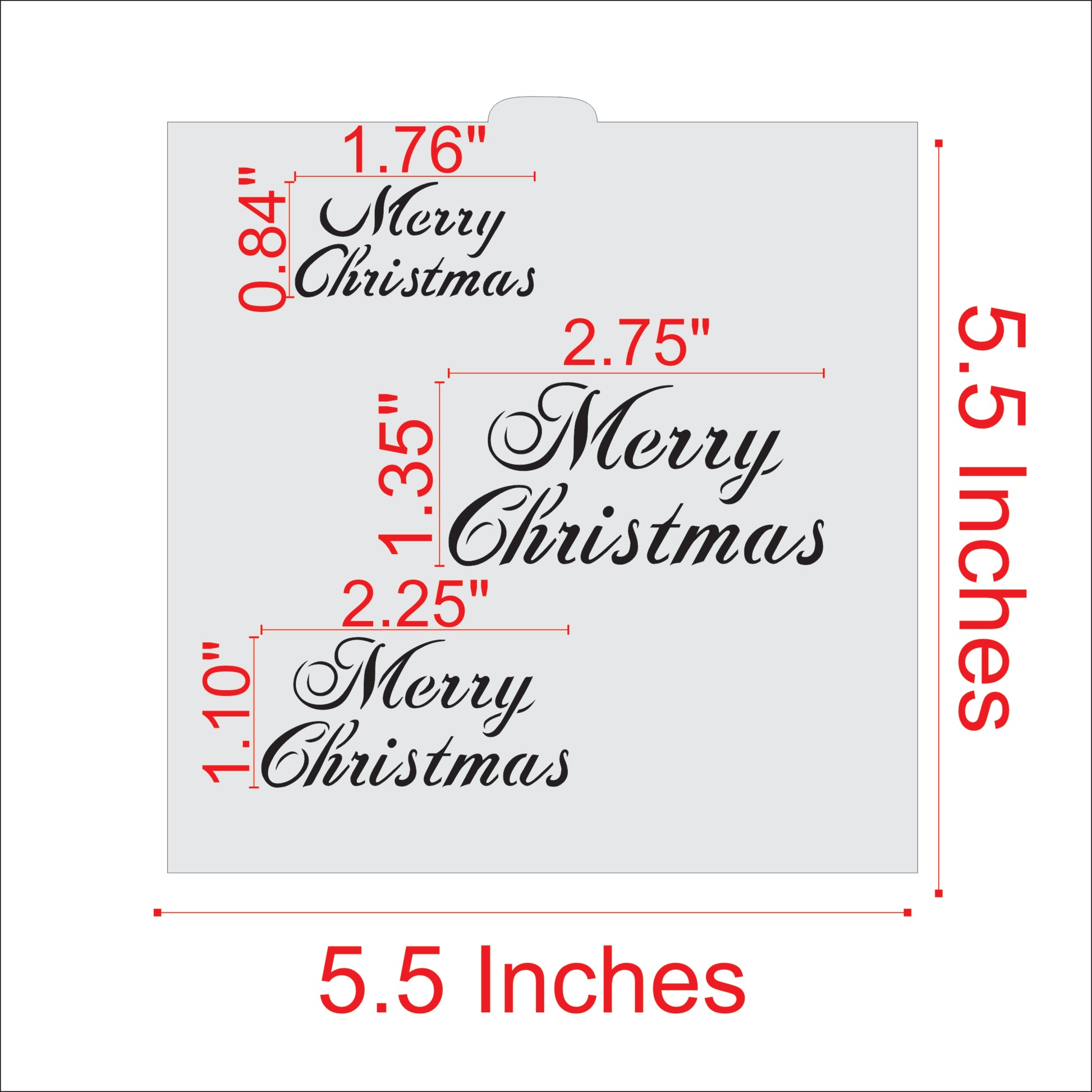 Measurements for the Merry Christmas Cookie Stencil by Designer Stencils