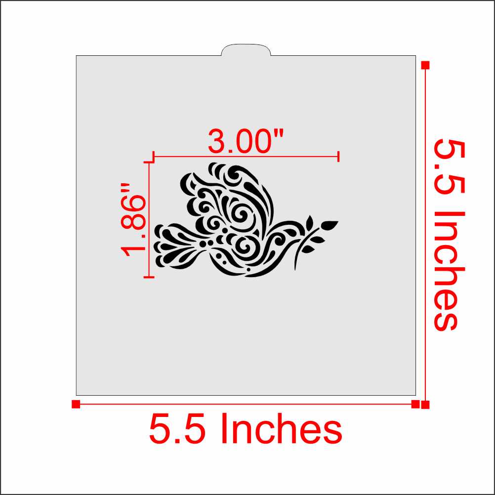 Measurement of the Dove of Peace Cookie Stencil by Designer Stencils