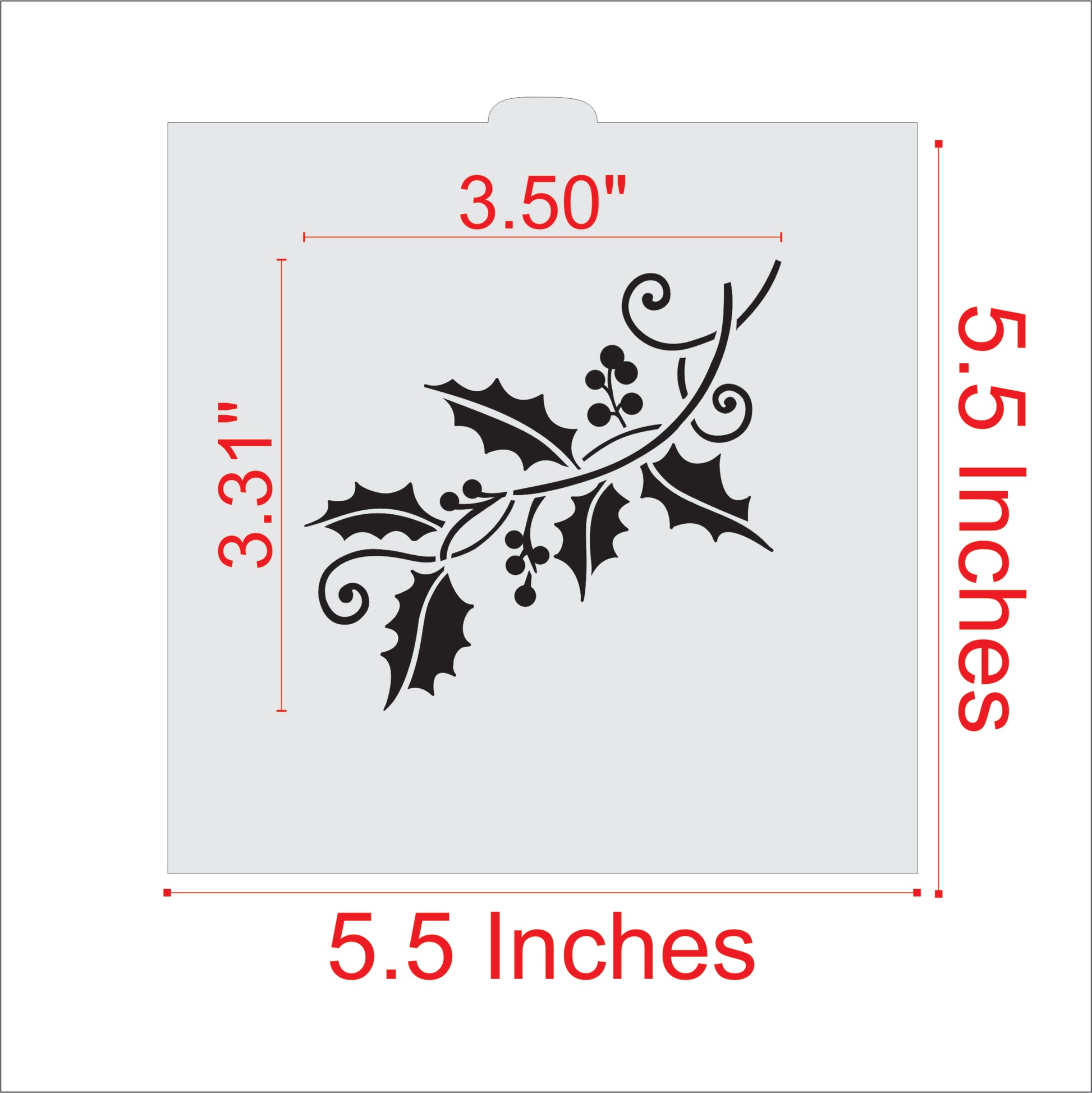 Measurements for the Holly Spray Cookie Stencil
