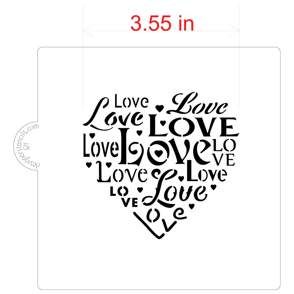 Measurements for the Love Saying Cookie Stencil by Designer Stencils