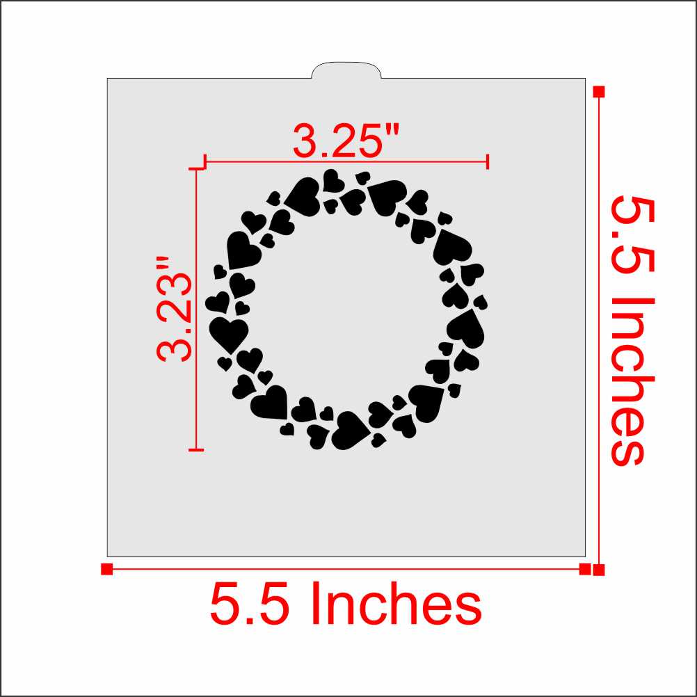 Measurements of Circle of Hearts Cookie Stencil by Designer Stencils