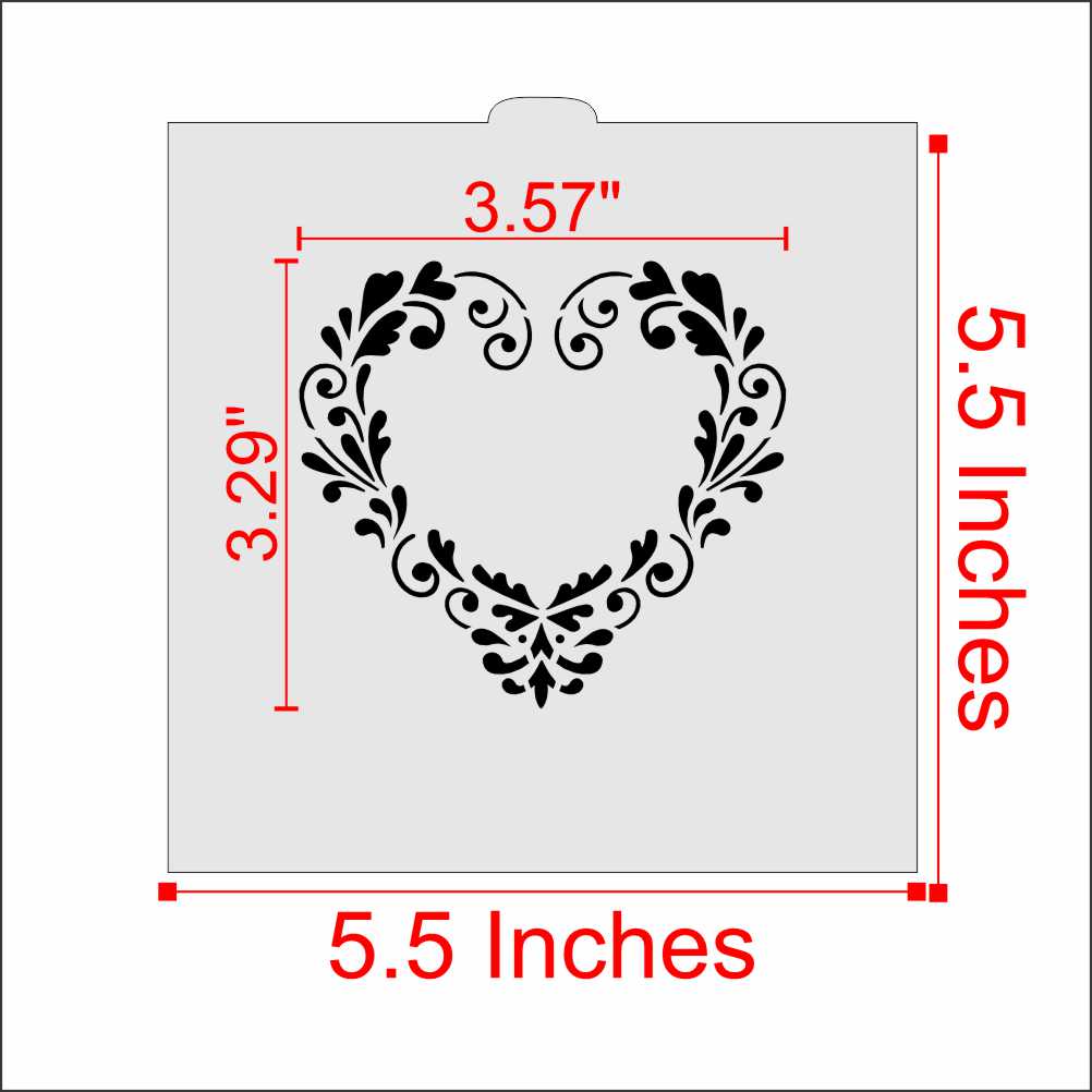 Delft Heart Cookie and Craft Stencil Dimensions