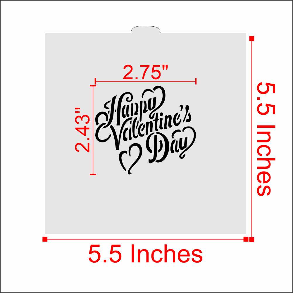 Chalkboard Happy Valentine's Day Cookie Stencil Dimension