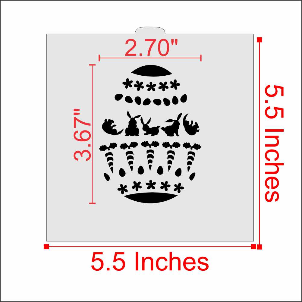 Bunnies and Carrots Easter Egg Cookie Stencil Dimensions