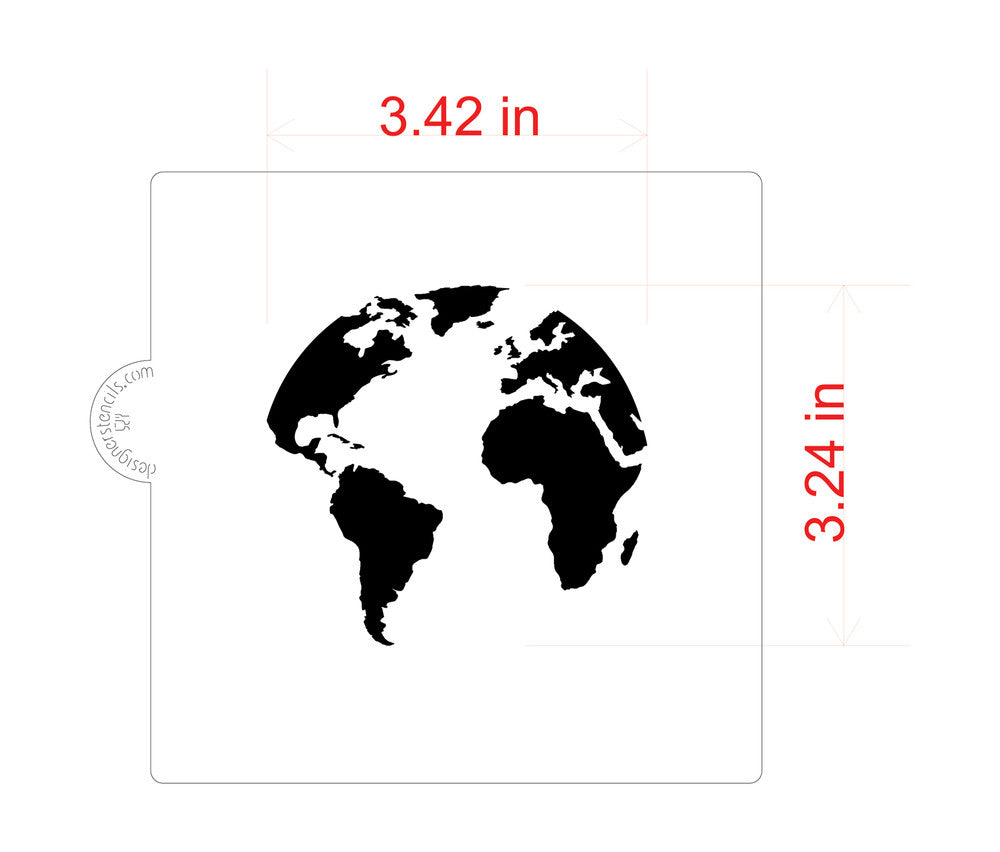 Measurements for the World Map Cookie Stencil by Designer Stencils