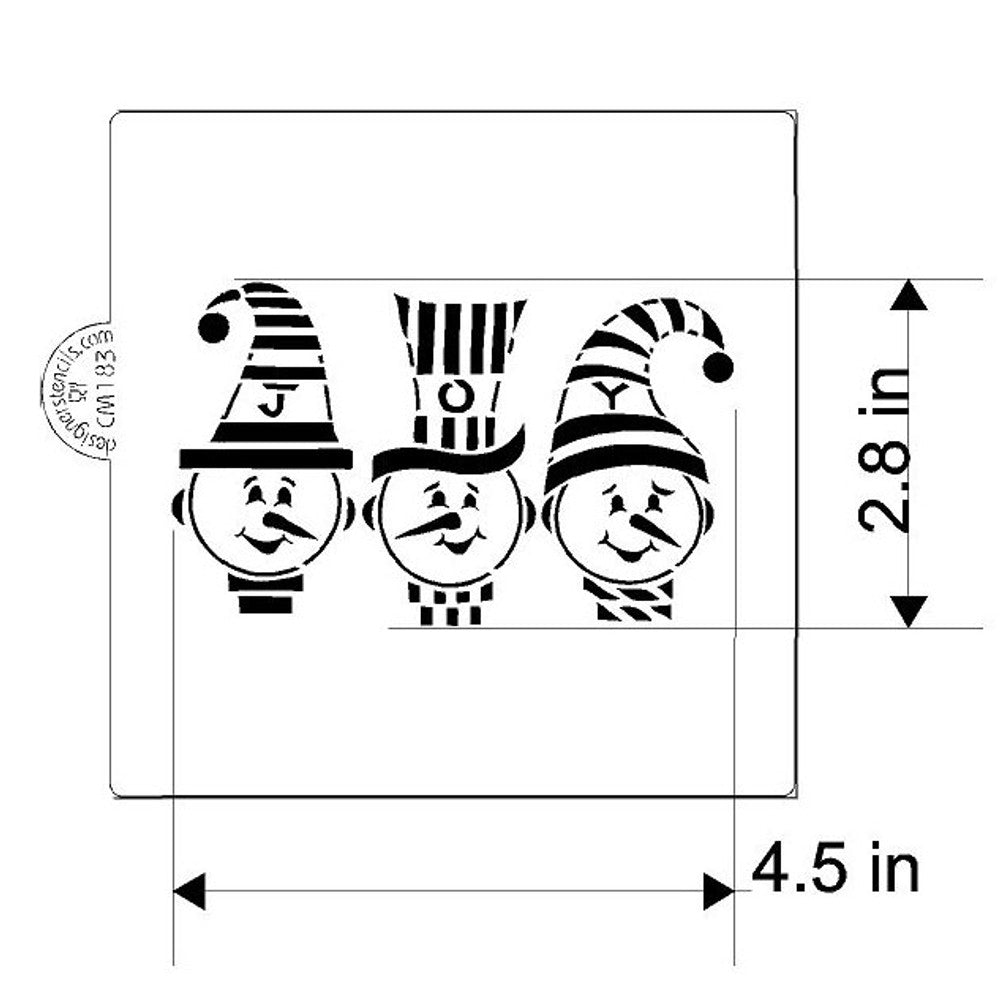 JOY Snowmen Cookie Stencil by Designer Stencils Dimensions