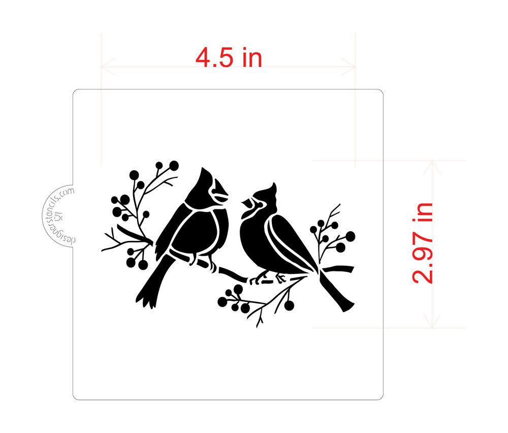 Measurements for the Cardinals on Branch Cookie Stencil by Designer Stencils