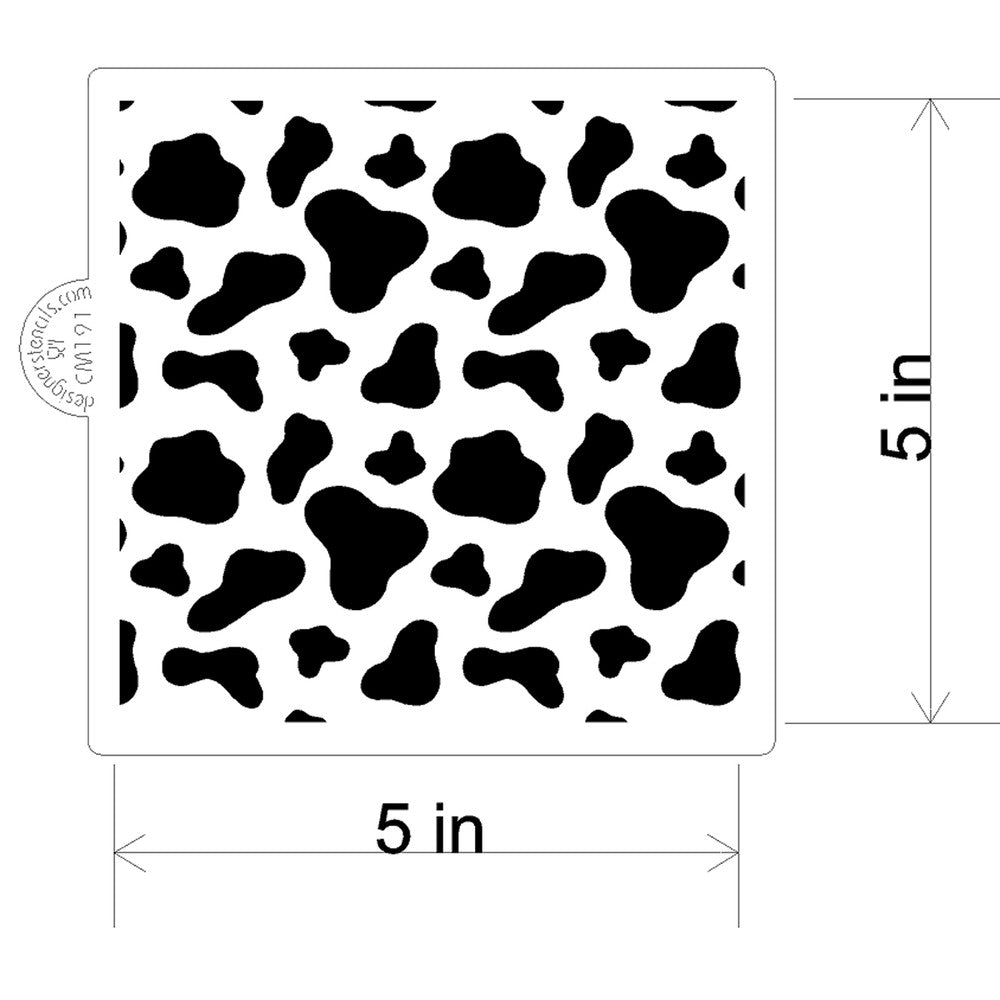 measurements of the Cow Print Cookie Stencil by Designer Stencils