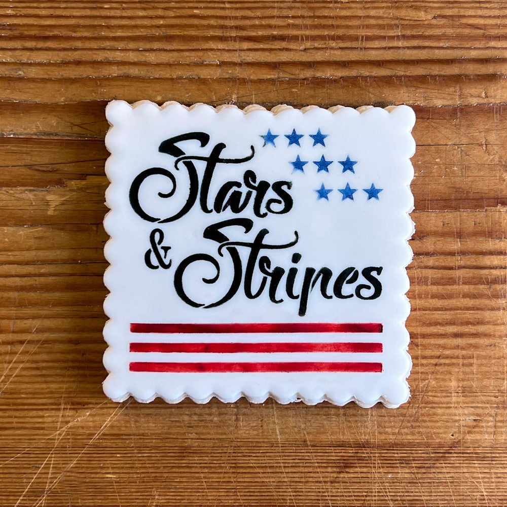 Stars and Stripes Lettering Cookie Stencil by Designer Stencils Cookie