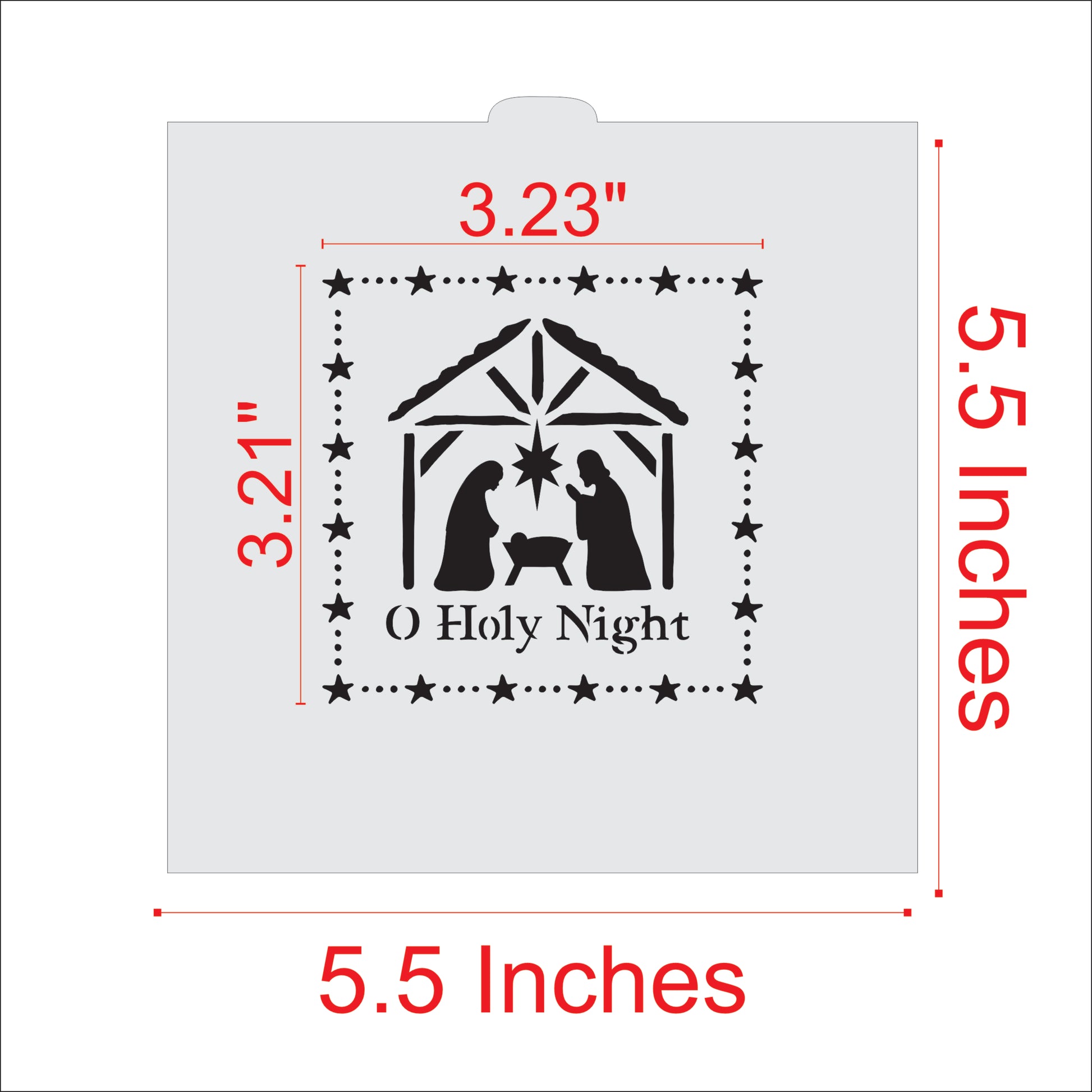 Measurements for the O Holy Night Nativity Scene Cookie Stencil By Designer Stencils