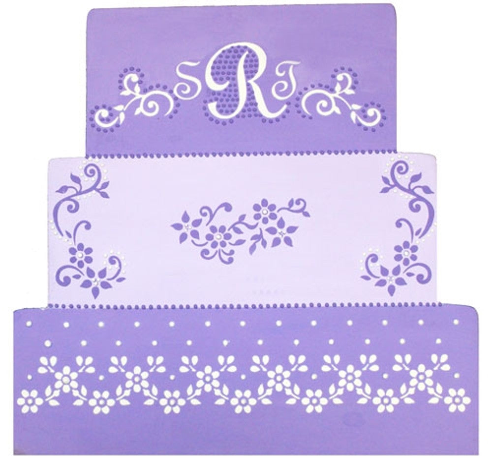 Swiss Dot Floral Lace Cake Stencil Side by Designer Stencils Cake