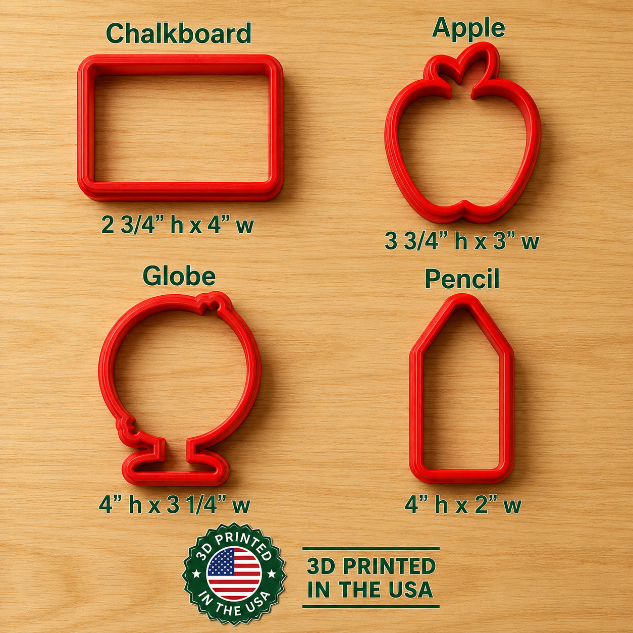 3D printed Back to School Shaped Cookie Cutters