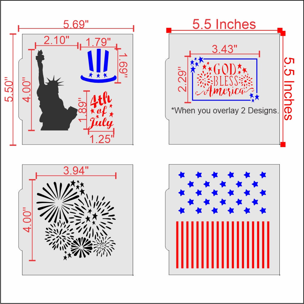 Measurements for the Fourth of July Cookie Stencil Value Bundle