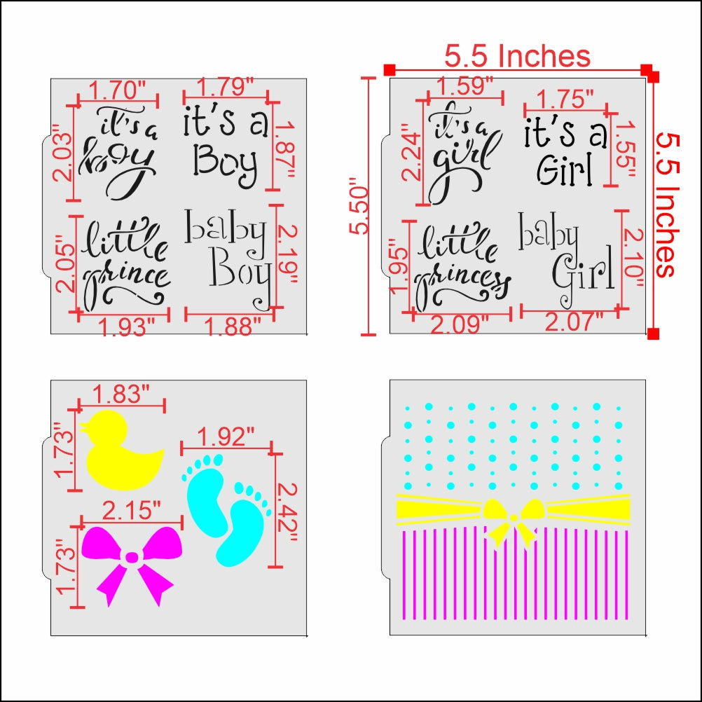Measurements for the Baby Cookie Stencil Value Bundle