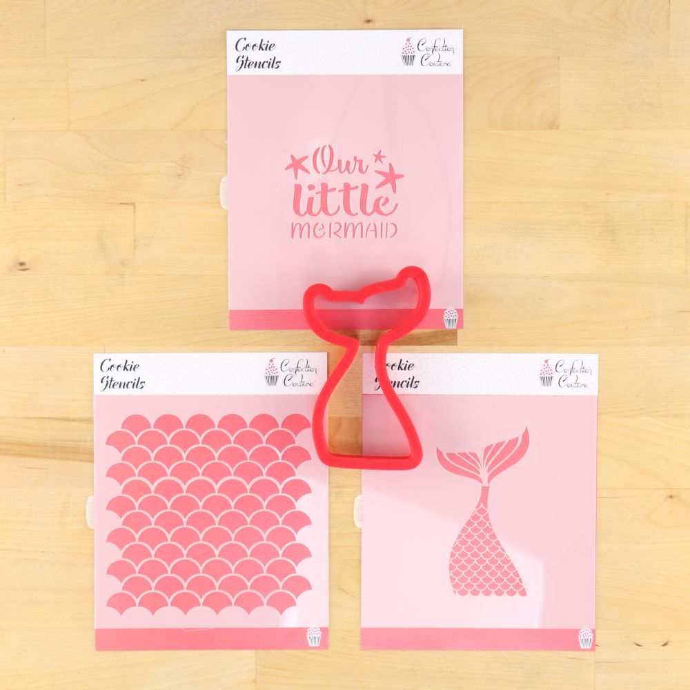 Little Mermaid Birthday Party Cookie Stencil Bundle WITH MATCHING COOKIE CUTTERS