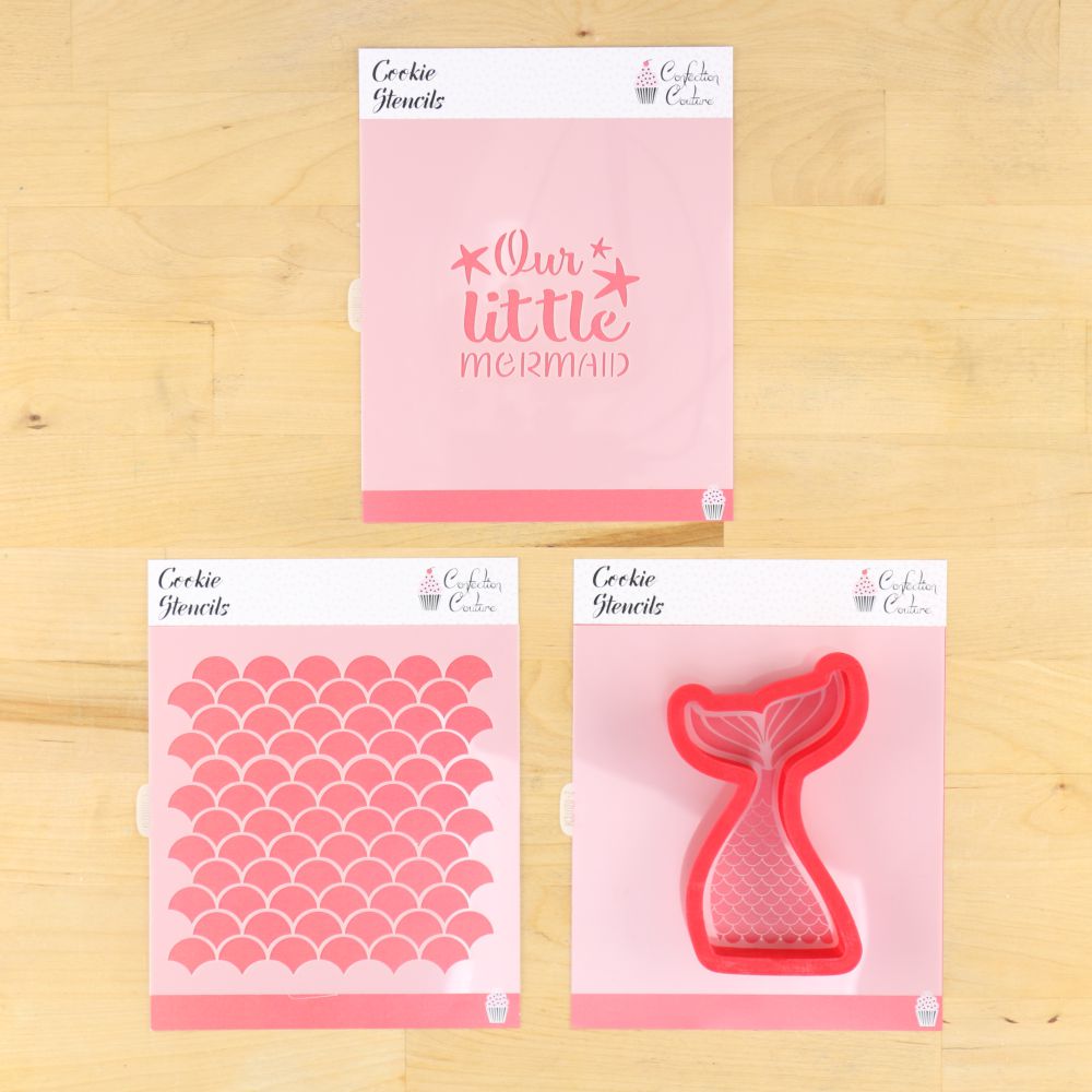 Little Mermaid Birthday Party Cookie Stencil Bundle With Matching Mermaid Cookie Cutter