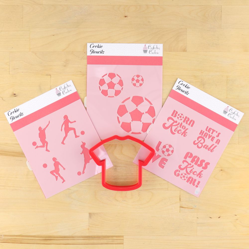 Female Soccer Cookie Stencil Bundle With Matching Cookie Cutters