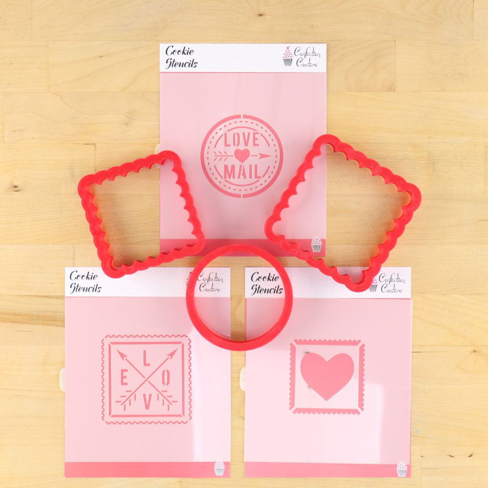 Valentine Stamps Cookie Stencil Bundle and Valentine Cookie Cutters
