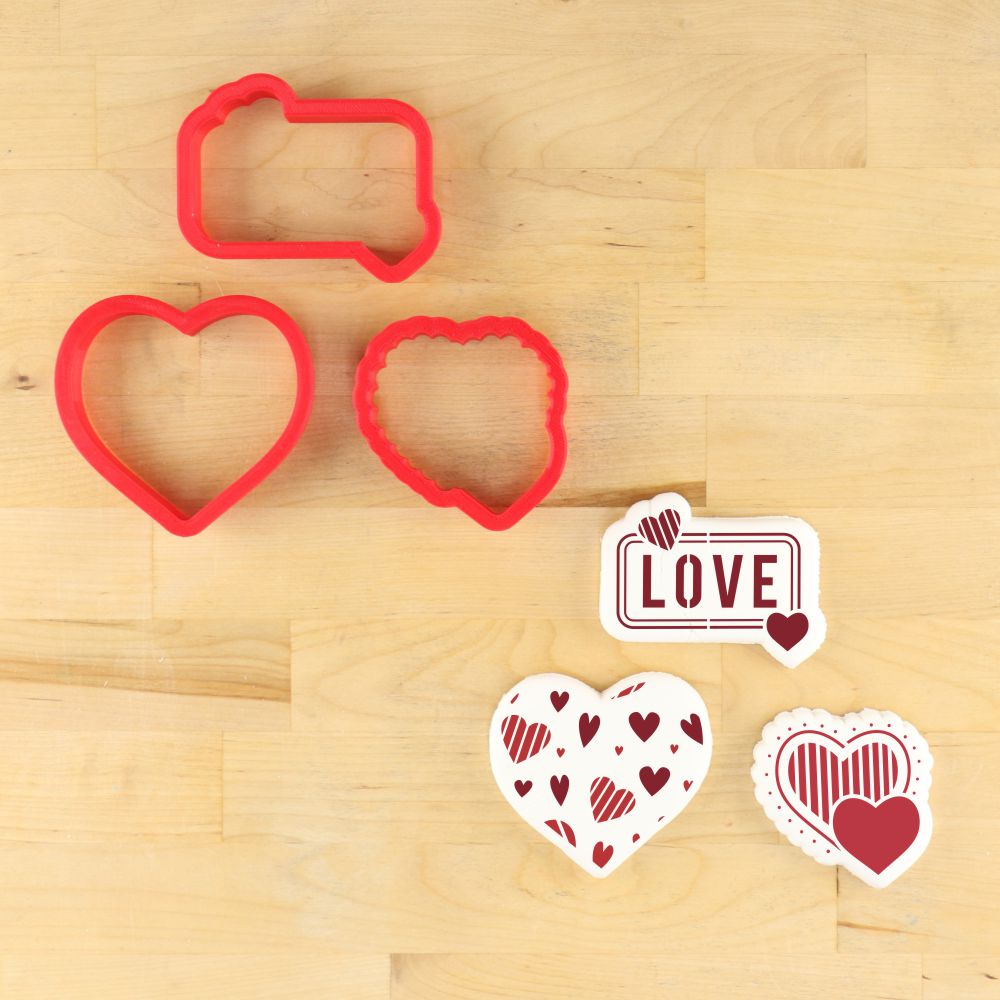 Valentine Hearts Cookie Stencil Bundle With Matching Cookie Cutters