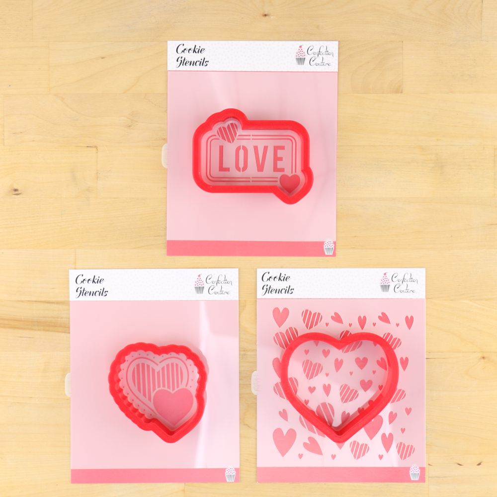 Valentine Hearts Cookie Stencil Bundle With Matching Cookie Cutters