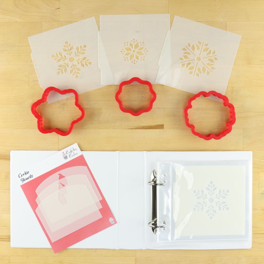 Snowflakes Holiday Project Box with cookie cutters, stencils, and a safe keep album for holiday baking.