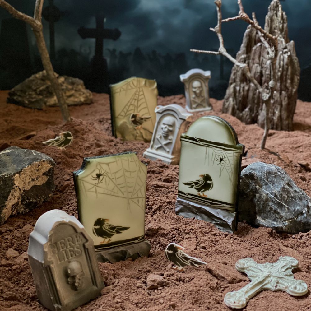 Tombstone Cookies decorated with Julia's Kitchen Club Halloween Tombstone Kit