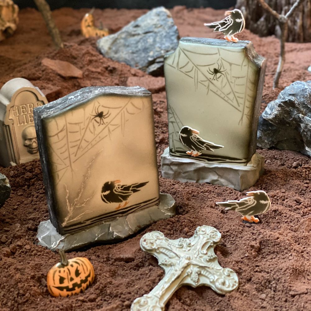 Tombstone Cookies decorated with Julia's Kitchen Club Halloween Tombstone Kit